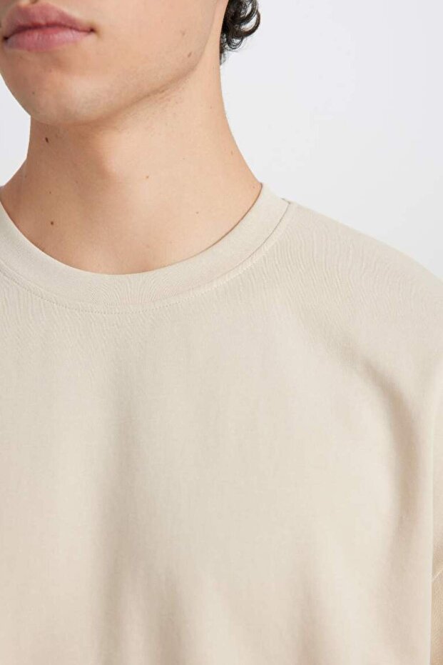 Oversize Geniş Kalıp Bisiklet Yaka Kısa Kollu Basic Düz Ağır Kumaş Tişört X3926az25sp - 5