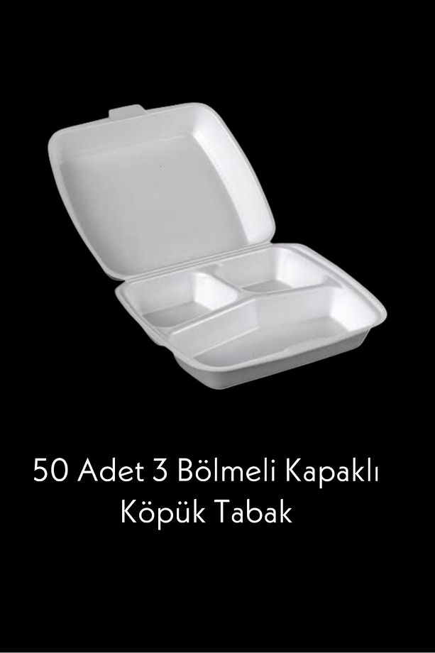 50 Adet 3 Bölmeli Kapaklı Köpük Tabak - 50 Adet Karton Bardak - 2
