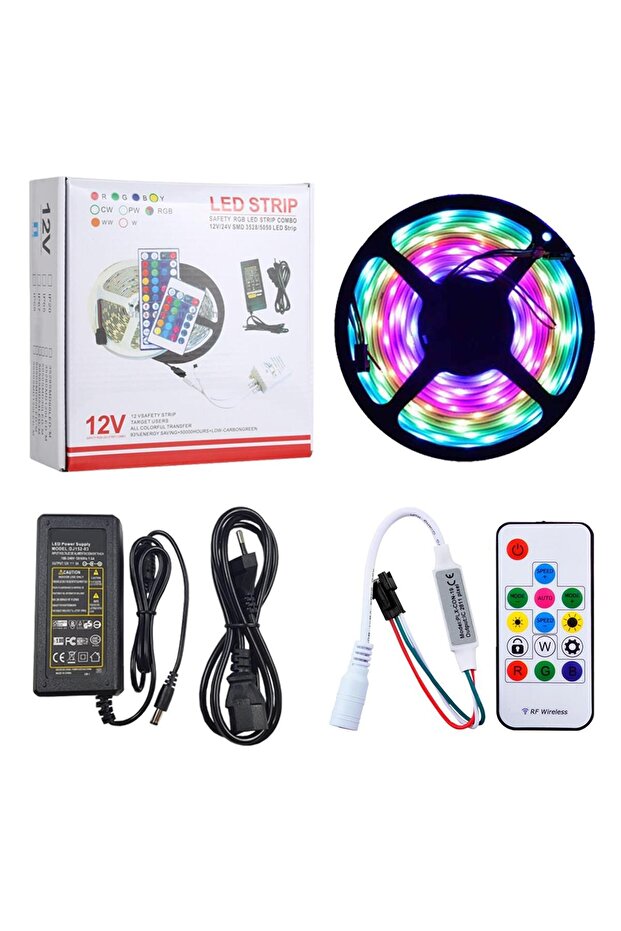2811 Su Geçirmez ARGB Pixel Şerit Led Set 12 Volt Adaptör ve RF Kumandalı - 1