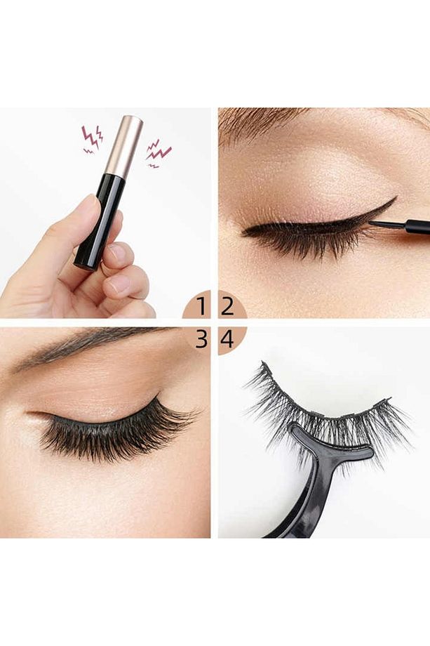 Manyetik Kirpik Mıknatıslı Kirpik Gerçek Görünümlü 3 Çift Eyeliner Cımbız Seti Takma Kiprik - 3