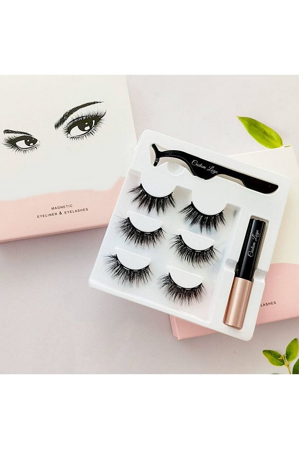 Manyetik Kirpik Mıknatıslı Kirpik Gerçek Görünümlü 3 Çift Eyeliner Cımbız Seti Takma Kiprik - 6