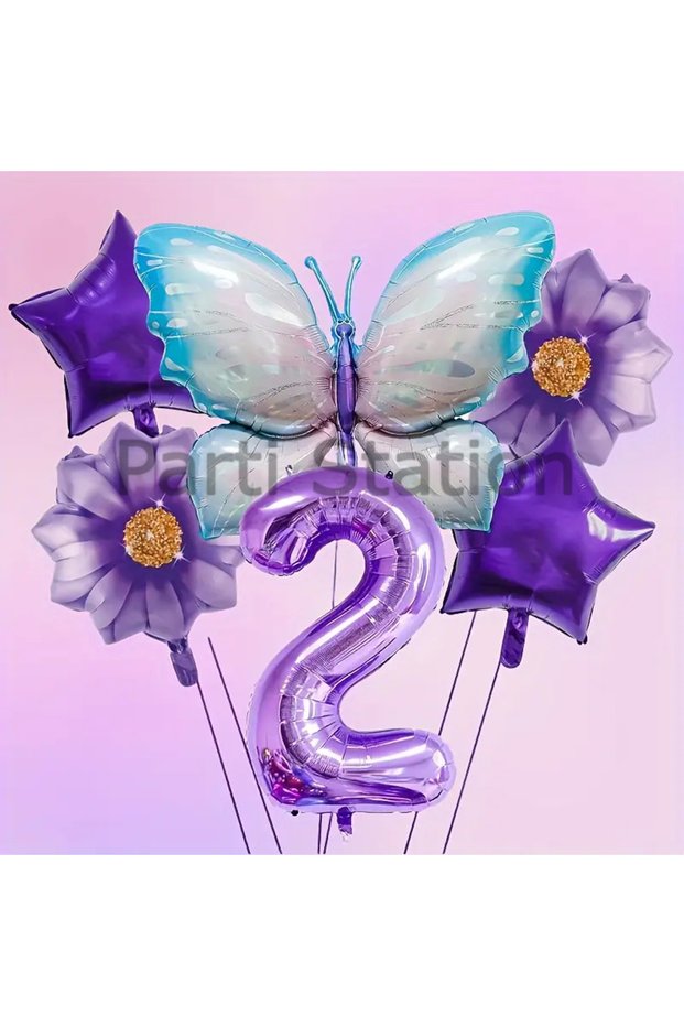 Purple Butterfly 2 Years Old Balloon Set Purple Daisy Butterfly Concept Birthday Balloon Set