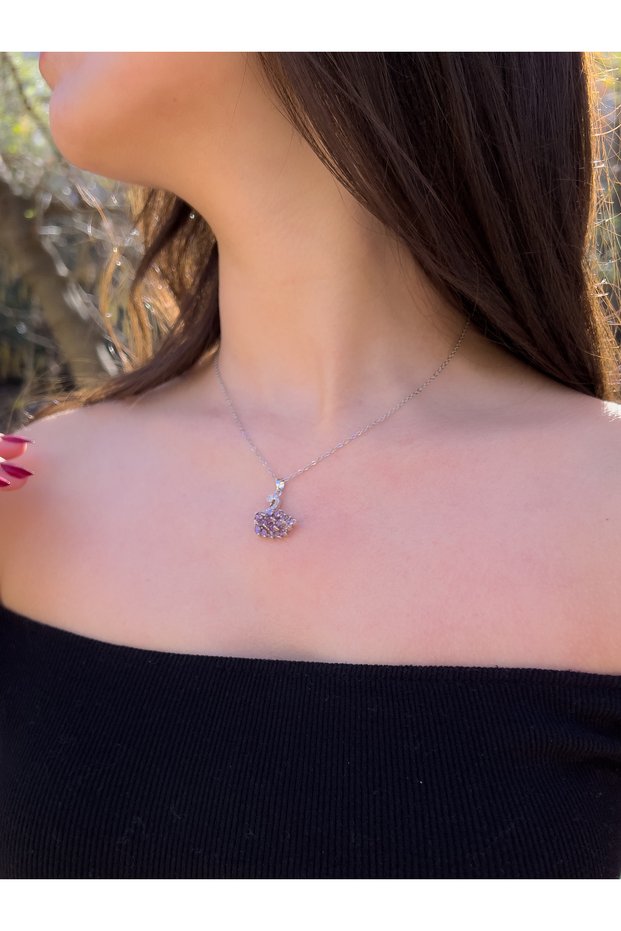 Swan Series Purple Feather Zircon Stone Women's Gold Color Premium Steel Necklace