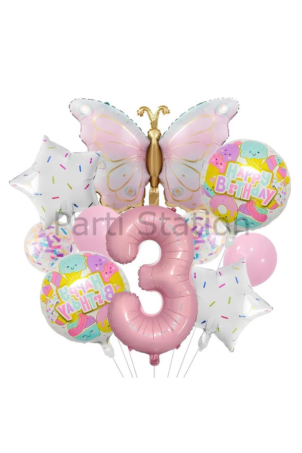 Butterfly 3 Year Old Balloon Set Rainbow Butterfly Concept Birthday Balloon Set