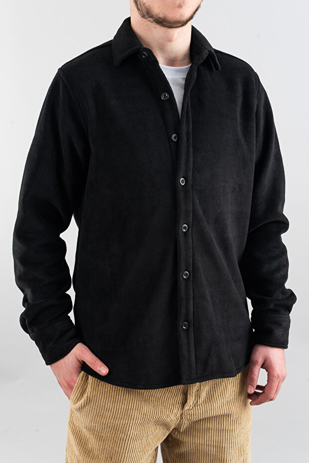 Schwarzes Herrenhemd aus Fleece mit bequemer Passform - 3