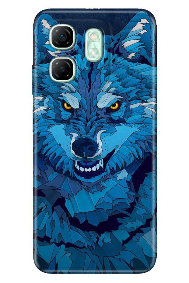 Infinix Hot 50I - Smart 9 Case Patterned Tpu Silicone Printed Blue Drawing Wolf