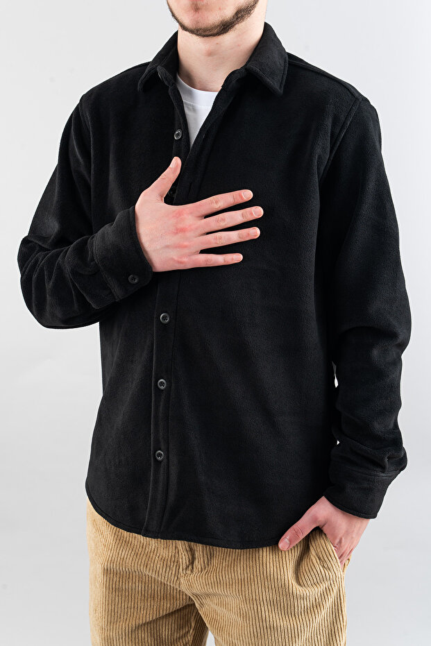Schwarzes Herrenhemd aus Fleece mit bequemer Passform - 1
