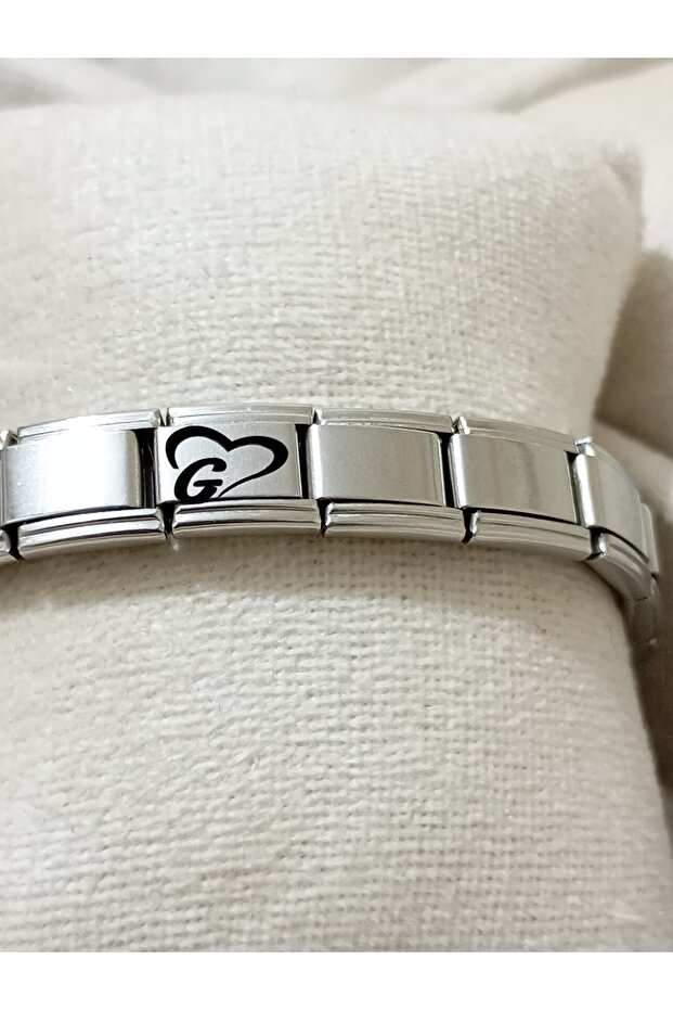 Letter g with Heart Italian Charm Steel Bracelet