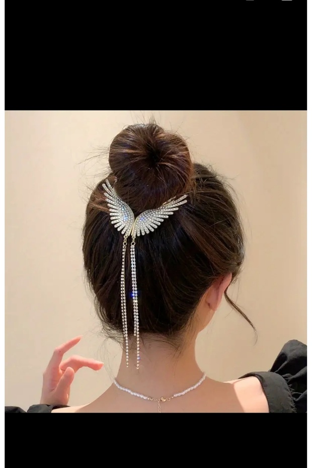 Women's Bun Hair Clip Gold Metal New Style Dangle Crystal Jewelled Clip