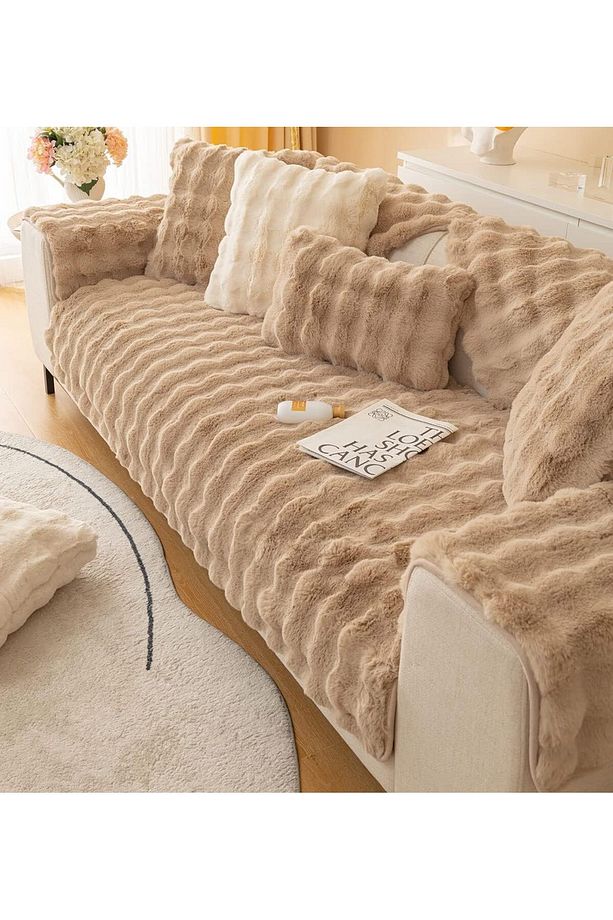 Tavşan Peluş Bubble Üç Kişilik Kanepe Örtüsü ( 1adet ) Ölçüm 80 X 200 Cm Oturmak İçin-sütlü Kahve - 4