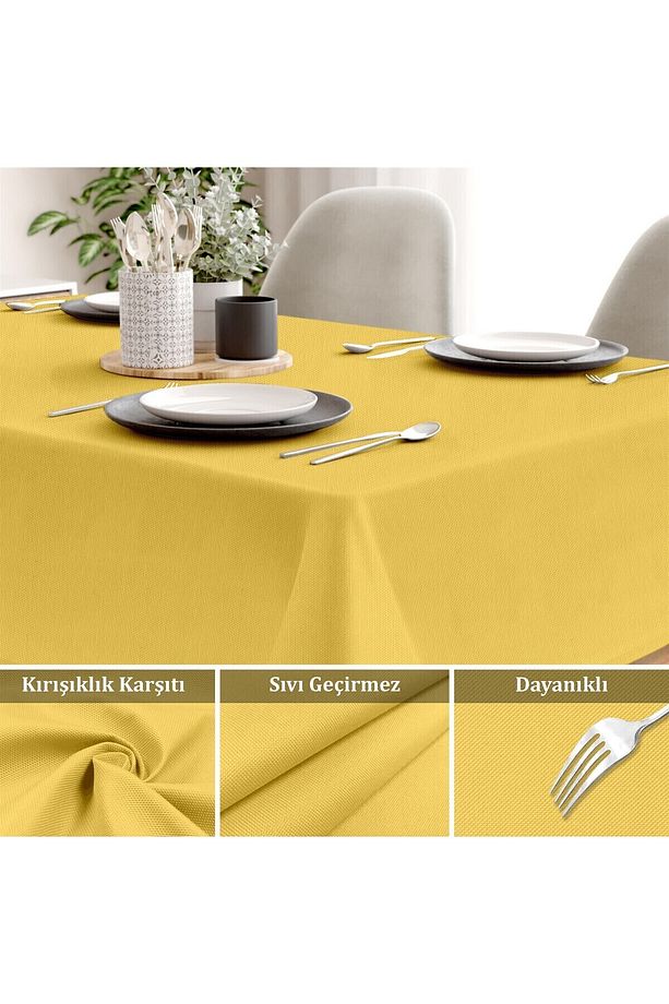 Canvas Sarı Sıvı Geçirmez Leke Tutmaz Masa Örtüsü - 3