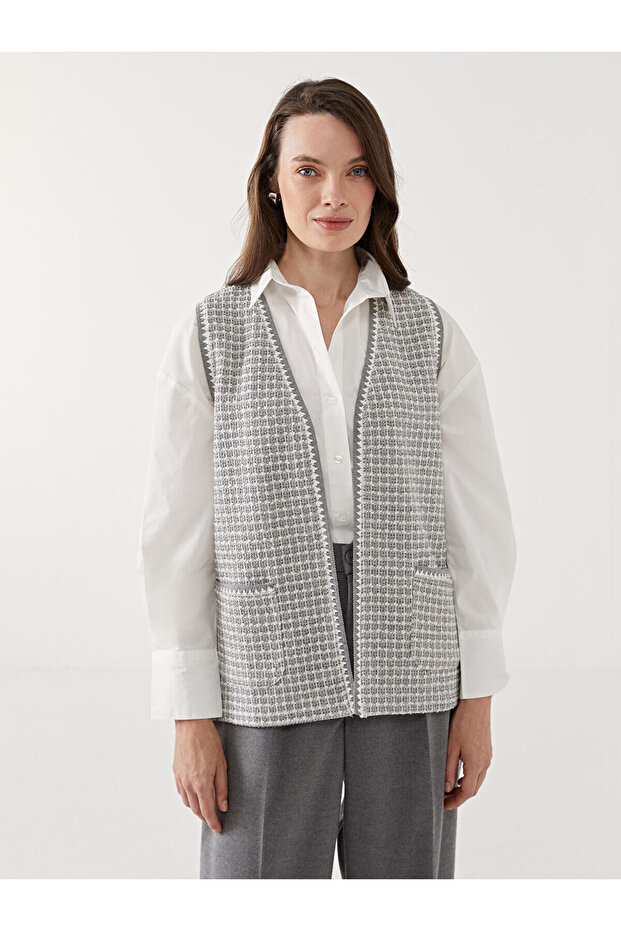 Lcwk V Yaka Ekose Kadın Yelek - 1