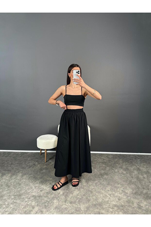 Franco Siyah  Poplin Cepli Etek - 4