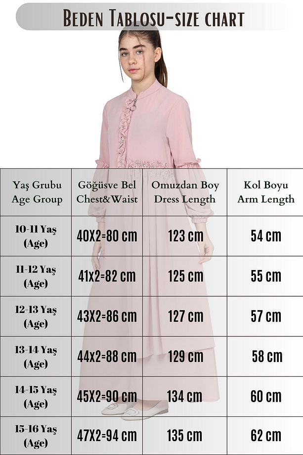 Kız Çocuk Kristal Krep Uzun Tesettür Ferace - 3