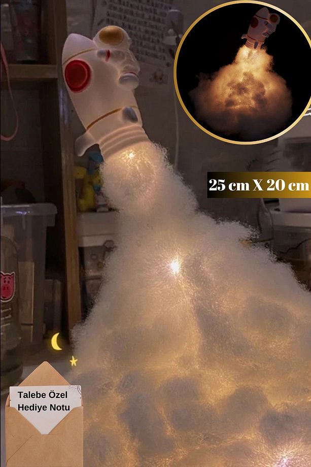 25 CM Dekoratif ve İlginç Roket Üzerinde Uçan Astronot Led Gece Lambası - 1