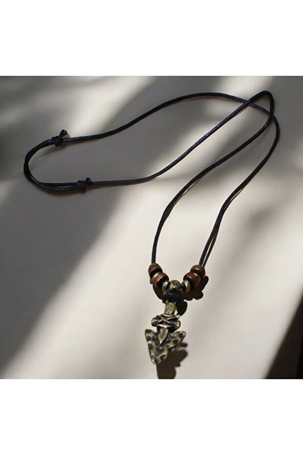 Adjustable Cotton Rope Necklace with Spearhead Zamak Metal Figure