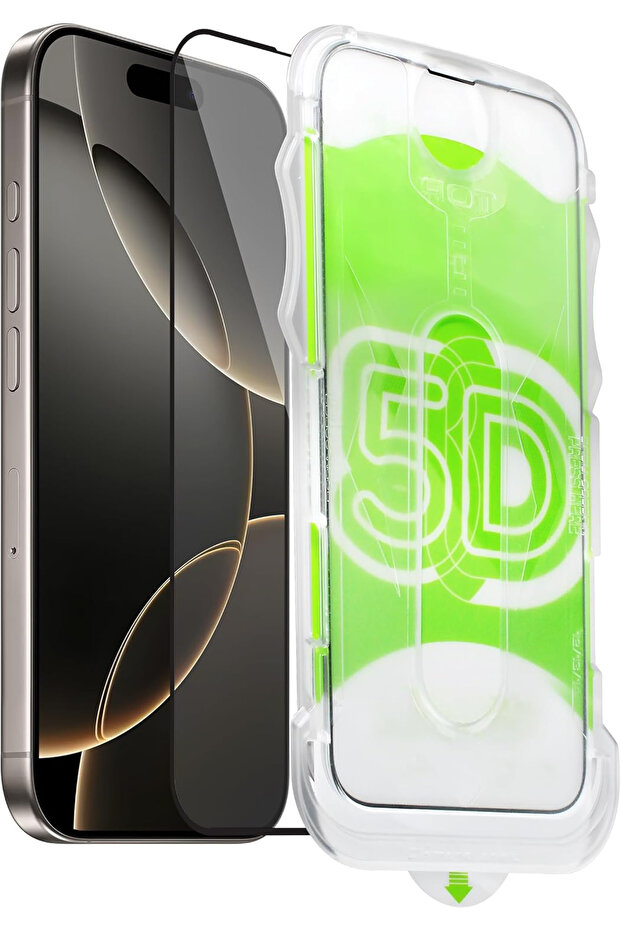 Apple iPhone 16 Pro - Easy Application Glass Screen Protector with Black Frame and Attachment - 1