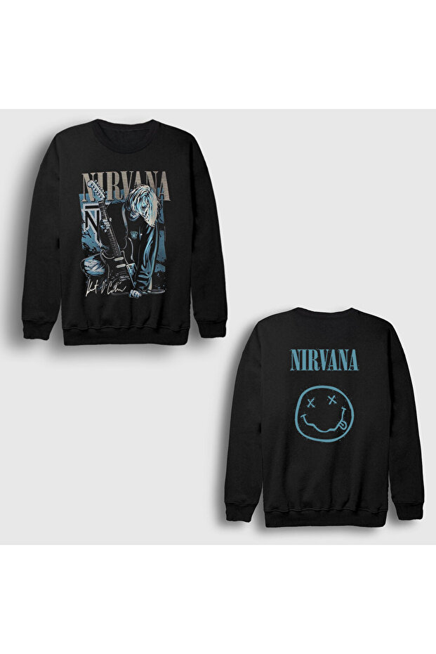 Unisex Black Guitar Kurt Cobain Nirvana Back Printed Sweatshirt 516758 Tt