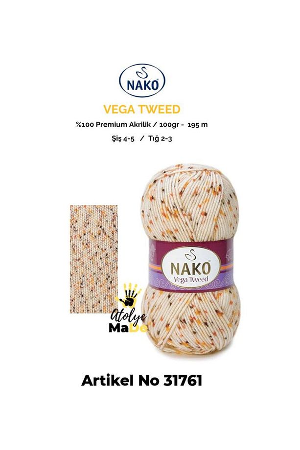 VEGA TWEED -31761- Premium Akrilik El Örgü Ipi Yünü - Yumuşak Atkı Bere Yelek Hırka İpi (TEK YUMAK) - 1