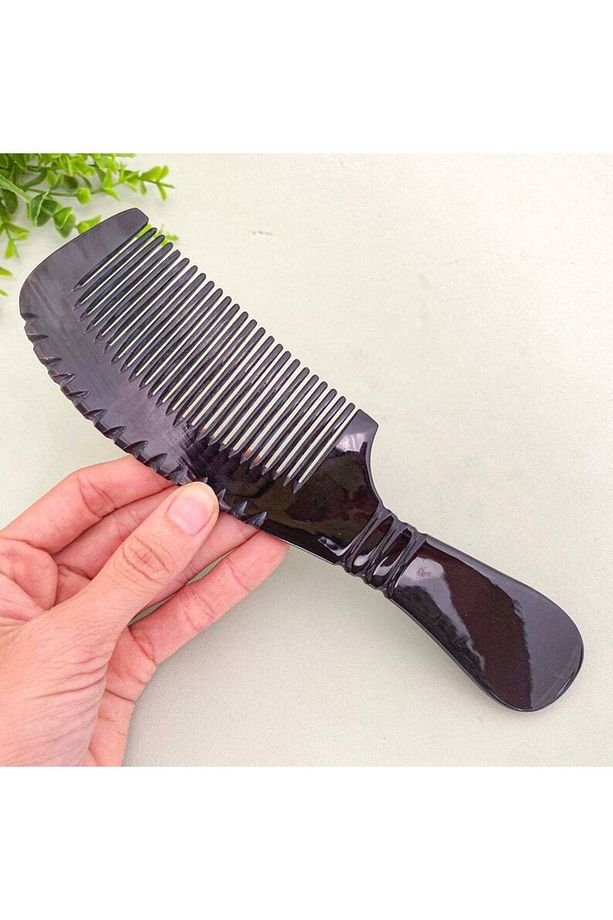 Doğal Kemik Tarak Sığır Boynuzu 18 Cm Saç Tarağı Hakiki El Yapımı Saplı Şık Siyah - 1