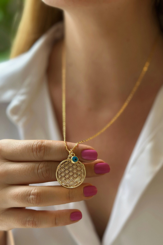 Flower of Life Necklace with Evil Eye Detail
