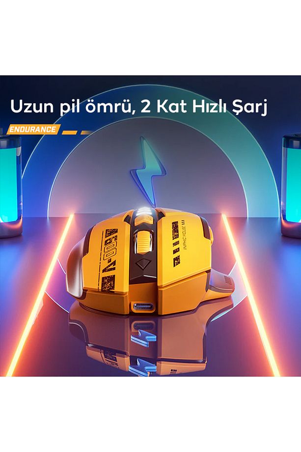 İNPHİC A9 2.4G Kablosuz Ve Bluetooth 5.0/4.0 Mouse Fare, Şarj Edilebilir SARI - 7