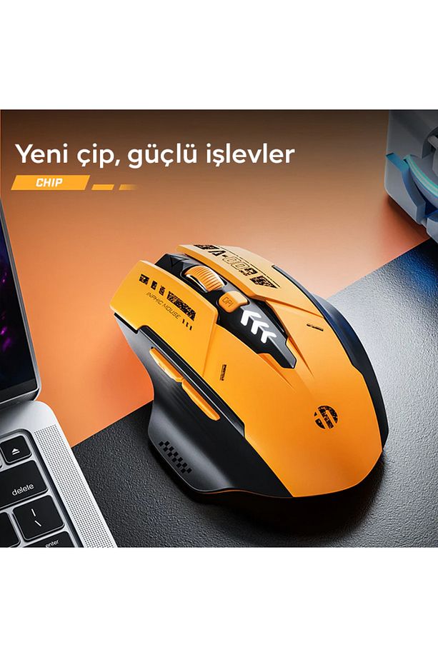 İNPHİC A9 2.4G Kablosuz Ve Bluetooth 5.0/4.0 Mouse Fare, Şarj Edilebilir SARI - 6