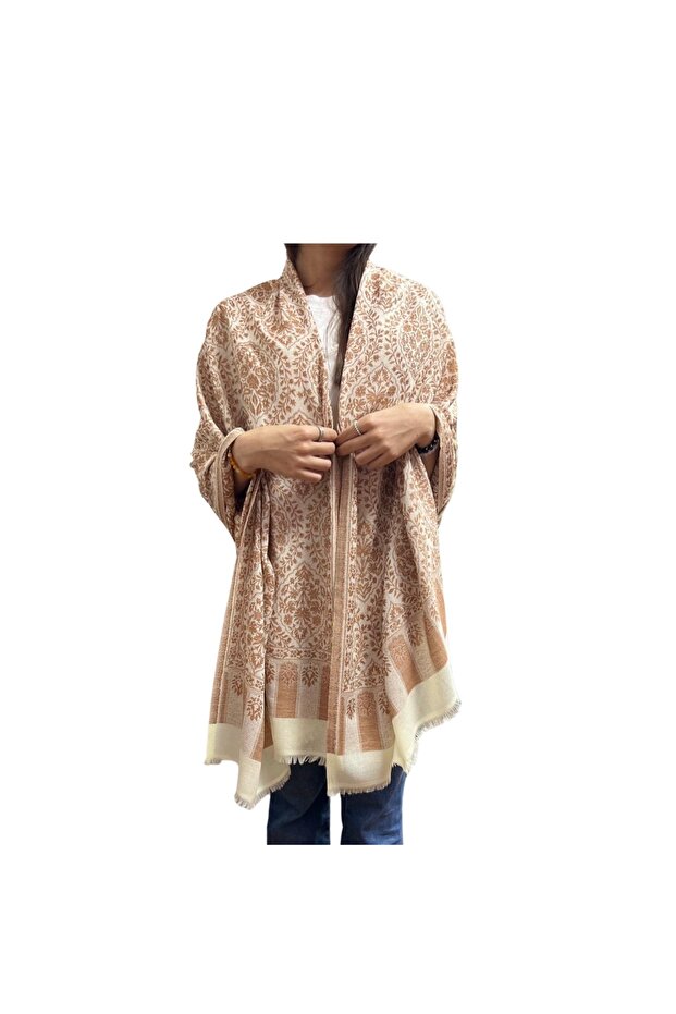 Ethnic Patterned Keremite Color 100% Cashmere Shawl