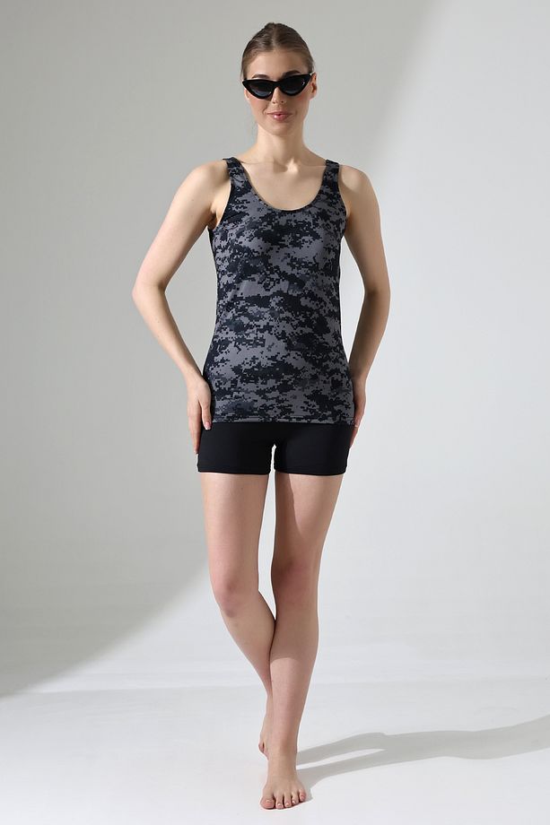 Şortlu Tankini Esnek Likralı Kumaş ,Şortu Astarlı,Kamuflaj Desenli - 2