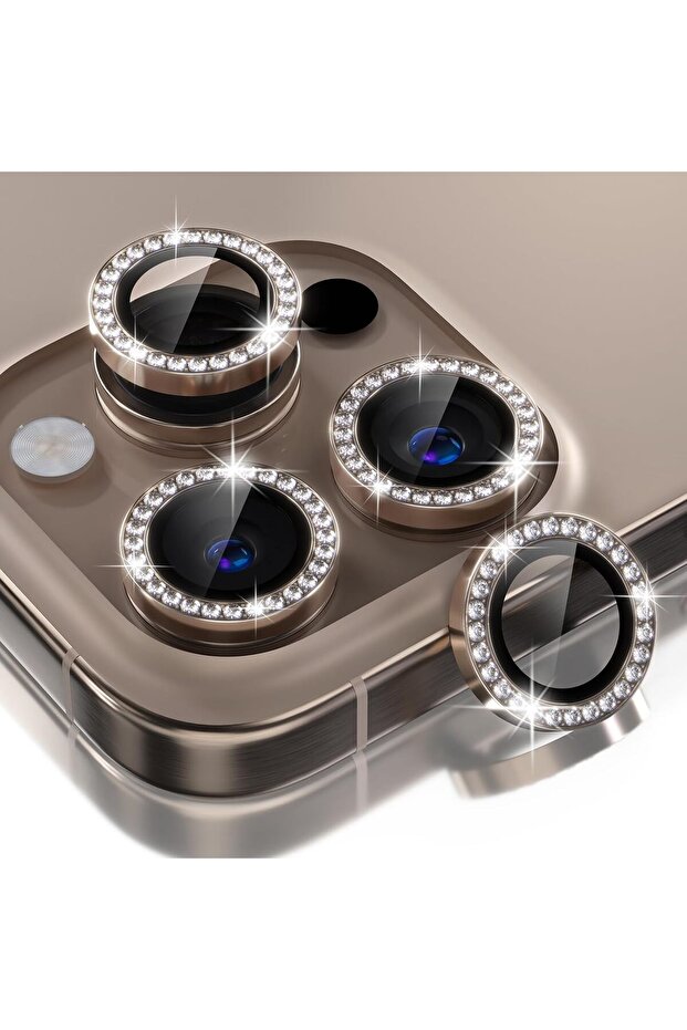 إطار معدني زجاجي واقي للكاميرا 9H متوافق مع هاتف Iphone 16 Pro Max وIphone 16 Pro - الصحراء [مجموعة من 3]