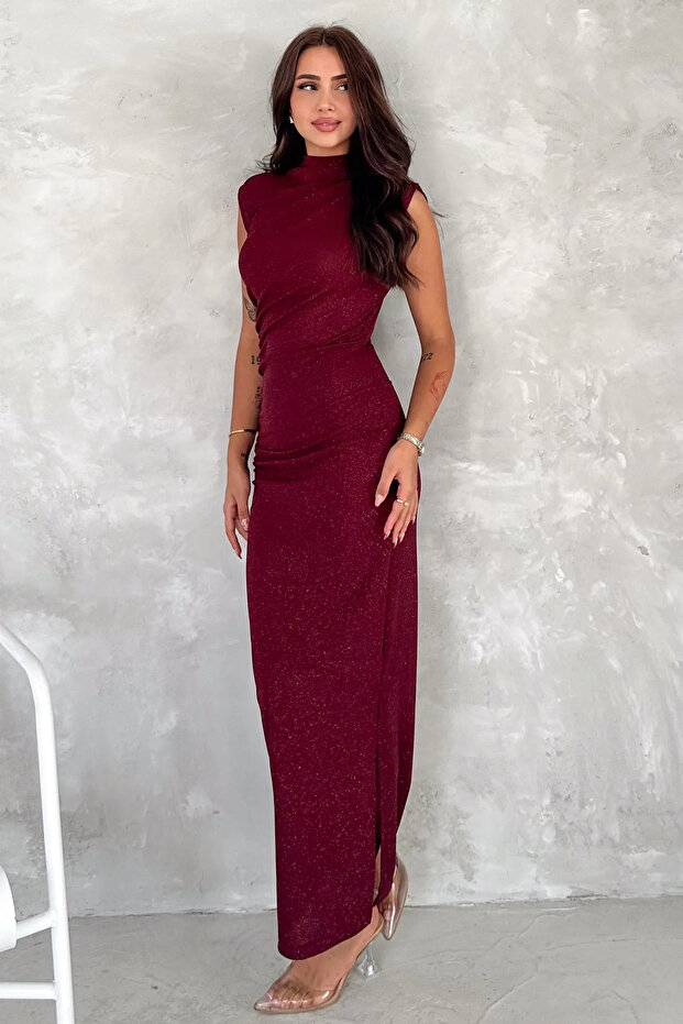 Drapeli Midi Boy Sim Detaylı Elbise - 2