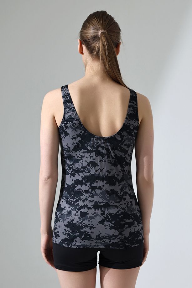 Şortlu Tankini Esnek Likralı Kumaş ,Şortu Astarlı,Kamuflaj Desenli - 8