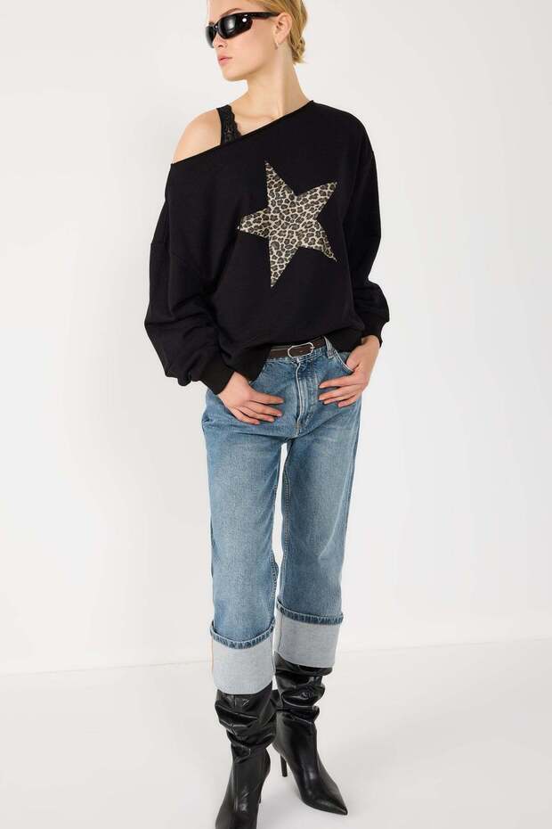 Sweatshirt mit U-Boot-Ausschnitt - 1