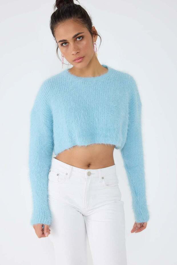 Kurzer Pullover mit Rundhalsausschnitt