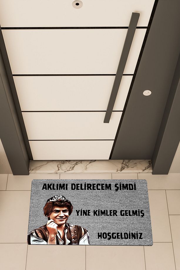 Yüksek Kaliteli Dijital Baskı Gri, Prens Aklımı Delirecem temalı Kapı Önü Paspası - 1