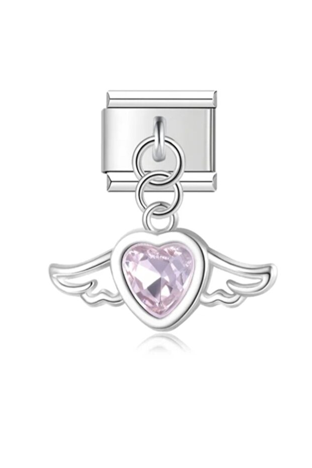 Italian Stylish Bracelet Charm - with Wings and Heart Dangle