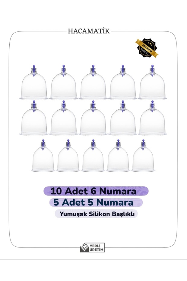 15'li Kupa Seti - 10 Adet 6 Numara 5 Adet 5 Numara Hacamat Kupası - 1