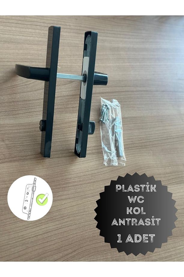 Pvc Pimapen Plastik Kapı Kolu Tuvalet(WC) / Banyo Plastik Kapı Kolu / Antrasit 1 Adet - 1