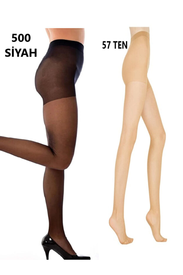 Women's 20 Denier 2-Piece Combination Thin Pantyhose Black and Skin Color