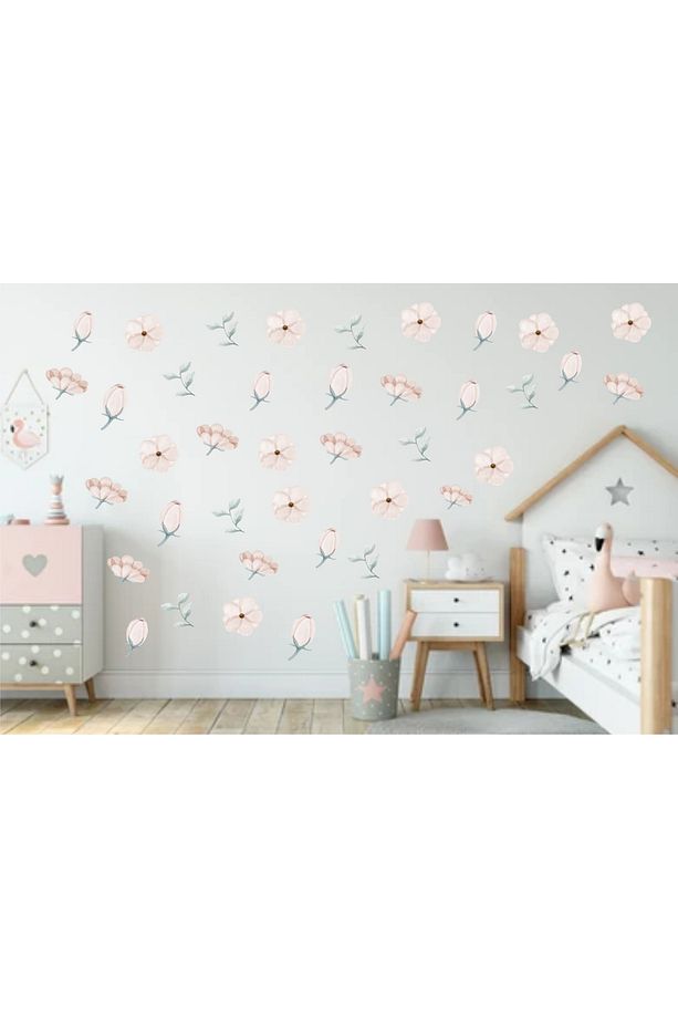 Pastel Çiçekler Ve Yapraklar Duvar Sticker Seti Soft Renkli Çocuk-bebek Odası Duvar Etiketi - 1