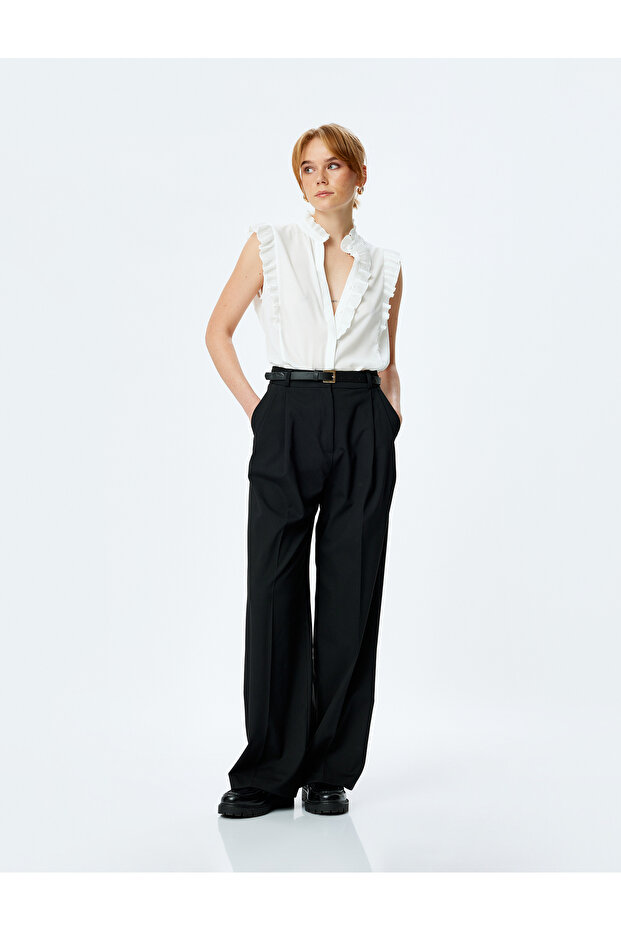 Mandarin Collar Sleeveless Ruffle Shirt