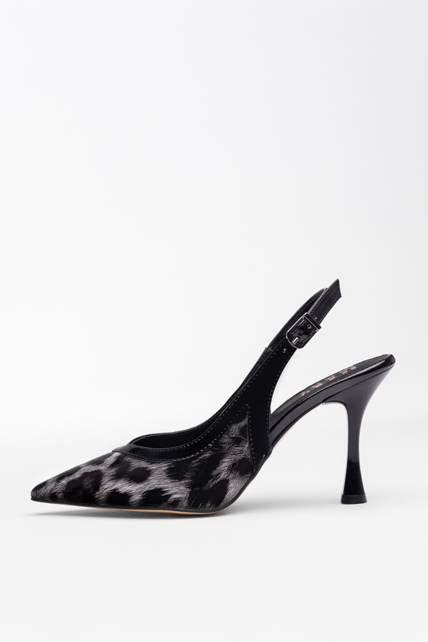 Rose Heels Gray Leopard Print Black Patent Leather Shoes
