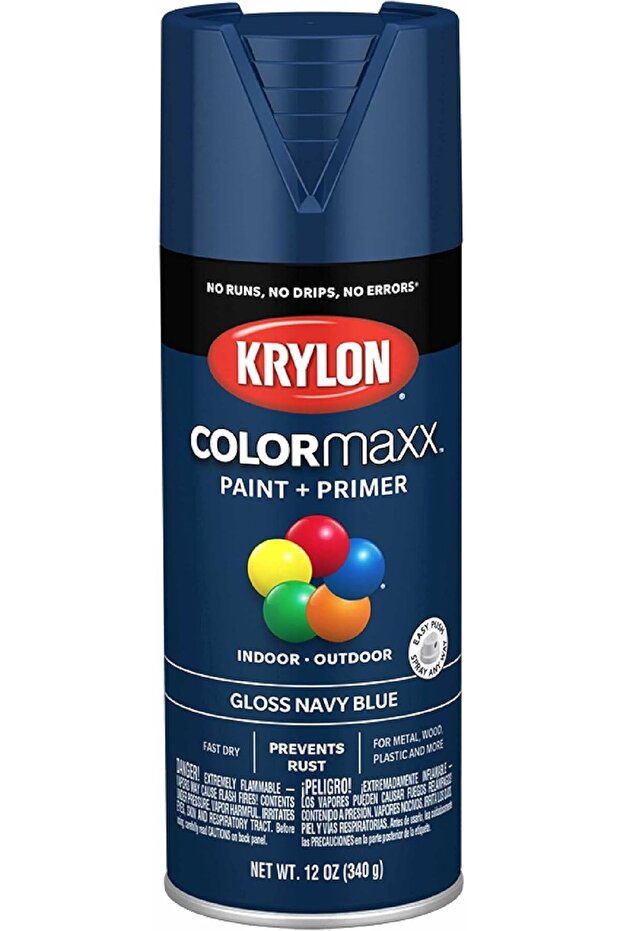 طلاء COLORmaxx بالرش مع طبقة أساسية، لون أزرق كحلي لامع، 12 أونصة (340 جرام) - للاستخدام الداخلي والخارجي، حماية من الصدأ، متعدد الاستخدامات (K05529007) - 1