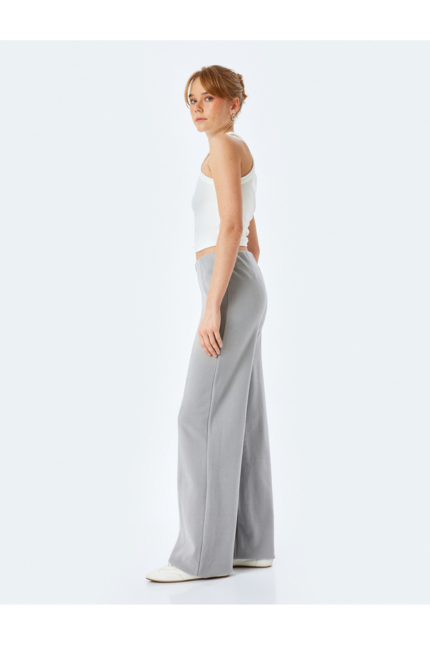Ribbed Detailed Straight Wide Leg Sweatpants