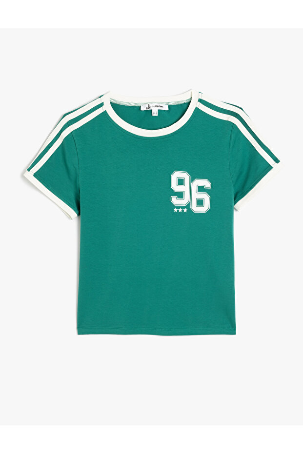 College Print Bias Crew Neck Short Sleeve Slim Fit T-Shirt