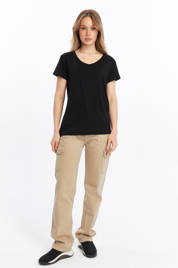 Daisy Kadın Bambu V Yaka Tshirt - 3