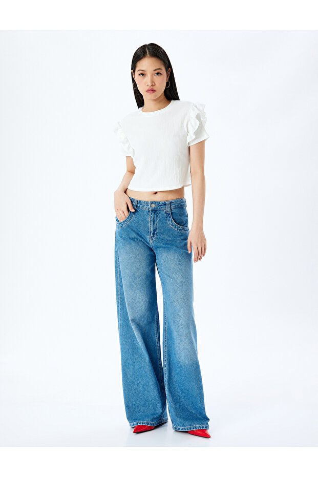 Ruffle Detailed Short Sleeve Crew Neck T-Shirt Bürümcük