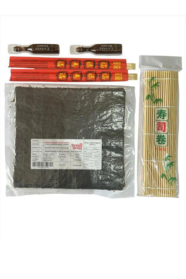 Sushi Seti 1, 5 Yaprak Yosun, Sushi Matı, Chopstick, Soya Sosu, Evde Sushi Yap - 1
