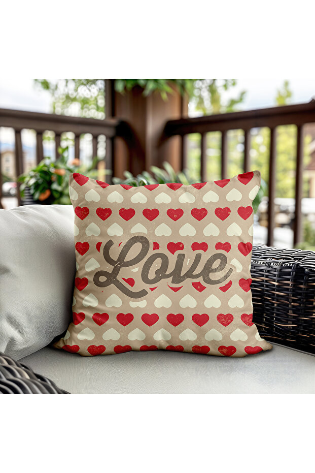 Valentine's Day Double-Sided Printed Velvet Throw Pillow Cover with Love Lettering - 43X43 cm