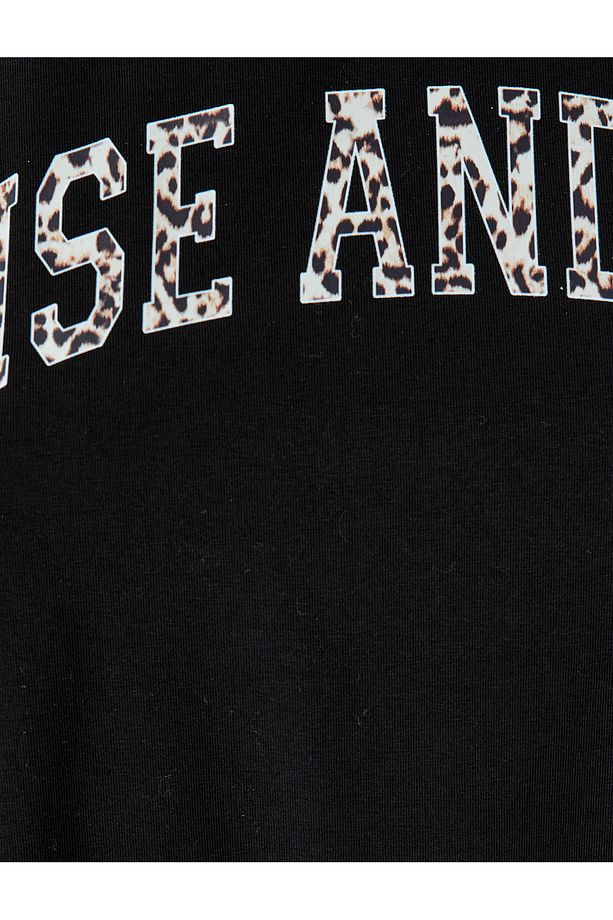 Slogan Baskılı Yarım Kollu Pamuklu Oversize Tişört - 6